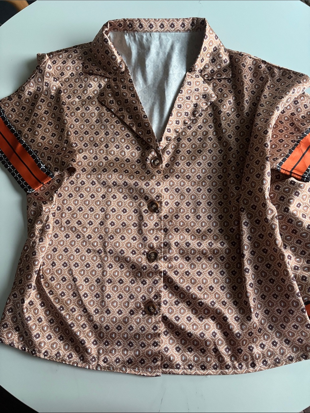 NWOT Silky Printed Pajama Set in Brown with Orange Trim - Picture 3 of 5